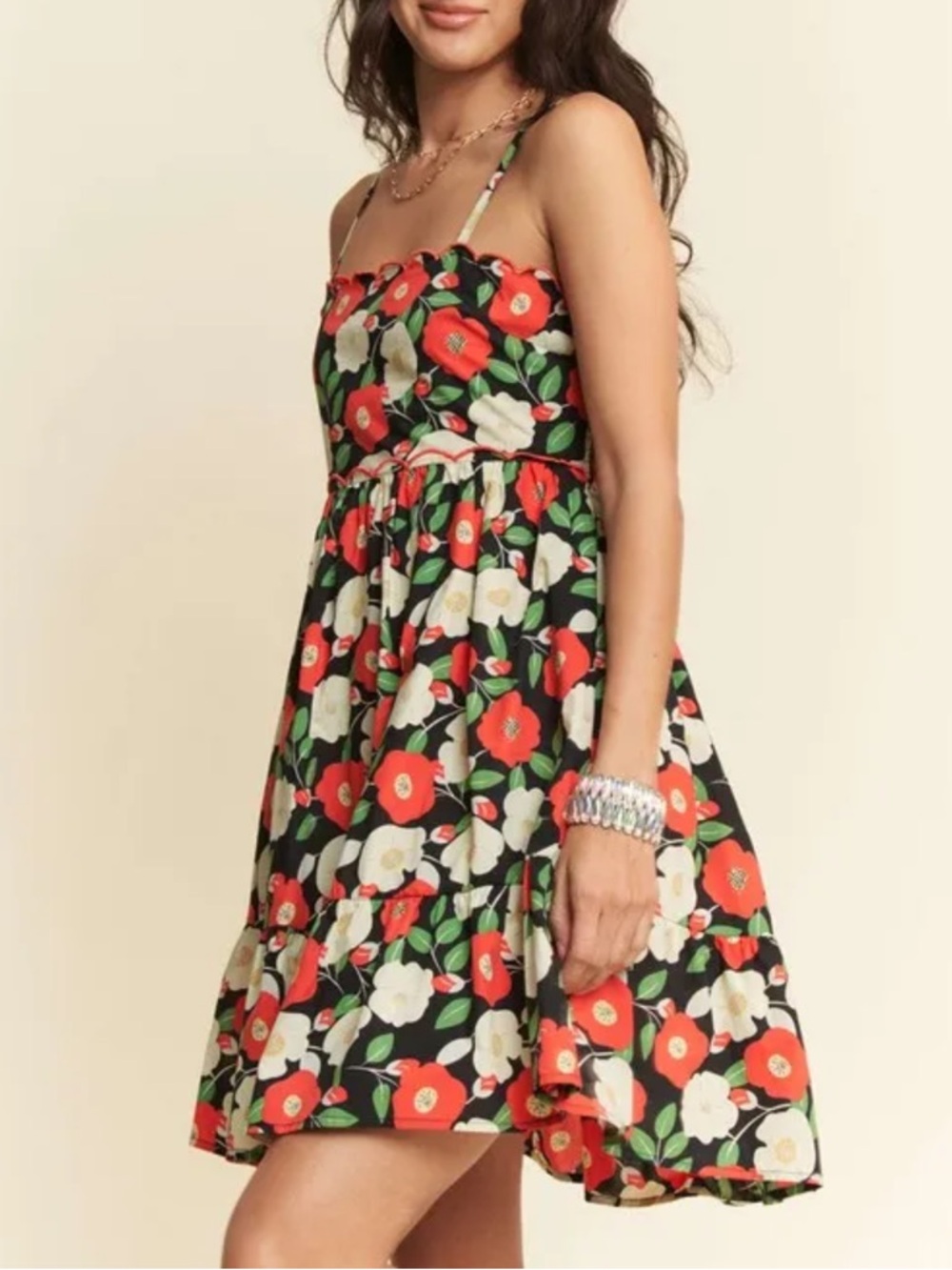 Davi & Dani Floral Scalloped Cutout Back Mini Dress Sz Medium
